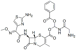 7beta-(2-(2-aminothiazol-4-yl)-2-methoxyiminoacetamido)-3-methyl-3-cephem-4-carboxylic acid glycylaminobenzoyloxymethyl ester Struktur