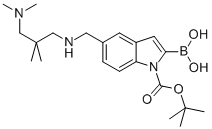 1H-Indole-1-carboxylic acid, 2-borono-5-[[[3-(dimethylamino)-2,2-dimethylpropyl]amino]methyl]-, 1-(1,1-dimethylethyl) ester Struktur