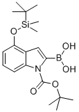 1H-Indole-1-carboxylic acid, 2-borono-4-[[(1,1-dimethylethyl)dimethylsilyl]oxy]-, 1-(1,1-dimethylethyl) ester Struktur