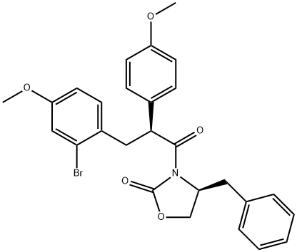 (S)-4-Benzyl-3-[(S)-3-(2-bromo-4-methoxyphenyl)-2-(4-methoxyphenyl) propanoyl]-2-oxazolidinone Struktur