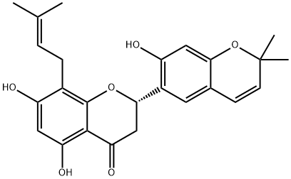 [S,(-)]-2-(2,2-Dimethyl-7-hydroxy-2H-1-benzopyran-6-yl)-5,7-dihydroxy-8-(3-methyl-2-butenyl)-2H-1-benzopyran-4(3H)-one Struktur