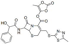 7-[(Hydroxyphenylacetyl)amino]-3-[[(5-methyl-1,3,4-thiadiazol-2-yl)thio]methyl]-8-oxo-5-thia-1-azabicyclo[4.2.0]oct-2-ene-2-carboxylic acid (5-methyl-2-oxo-1,3-dioxol-4-yl) ester Struktur