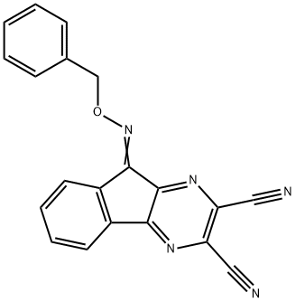 9H-INDENO[1,2-B]PYRAZINE-2,3-DICARBONITRILE, 9-[(PHENYLMETHOXY)IMINO]- Struktur