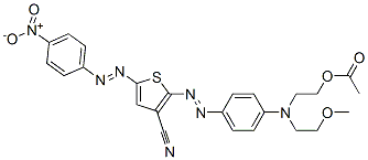 2-[p-[N-(2-Acetoxyethyl)-N-(2-methoxyethyl)amino]phenylazo]-5-(p-nitrophenylazo)-3-thiophenecarbonitrile Struktur