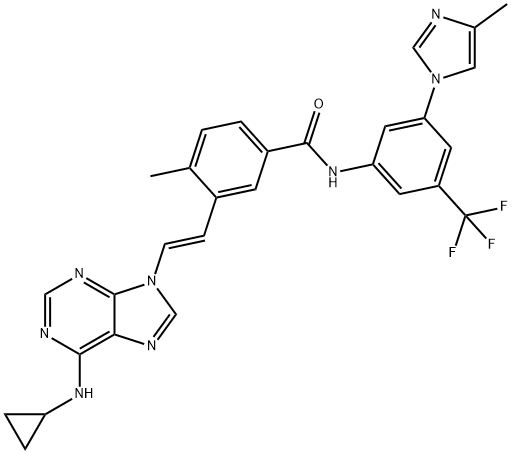 BenzaMide, 3-[(1E)-2-[6-(cyclopropylaMino)-9H-purin-9-yl]ethenyl]-4-Methyl-N-[3-(4-Methyl-1H-iMidazol-1-yl)-5-(trifluoroMethyl)phenyl]- Struktur