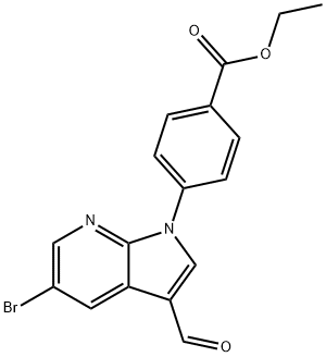 Benzoic acid, 4-(5-broMo-3-forMyl-1H-pyrrolo[2,3-b]pyridin-1-yl)-, ethyl ester Struktur