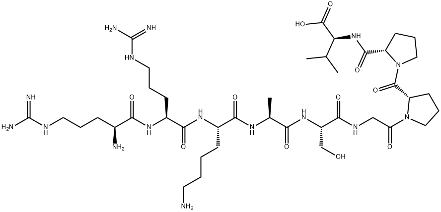 (2S)-2-[[(2S)-1-[(2S)-1-[2-[[(2S)-2-[[(2S)-2-[[(2S)-6-amino-2-[[(2S)-2 -[[(2S)-2-amino-5-(diaminomethylideneamino)pentanoyl]amino]-5-(diamino methylideneamino)pentanoyl]amino]hexanoyl]amino]propanoyl]amino]-3-hyd roxy-propanoyl]amino]acetyl]pyrrolidine-2-carbonyl]pyrrolidine-2-carbo nyl]amino]-3-methyl-butanoic acid Struktur