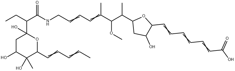 (2E,4E,6E)-7-[3-hydroxy-5-[(4E,6E)-3-methoxy-4-methyl-8-[2-[2,4,5-trih ydroxy-5-methyl-6-[(1E,3E)-penta-1,3-dienyl]oxan-2-yl]butanoylamino]oc ta-4,6-dien-2-yl]oxolan-2-yl]hepta-2,4,6-trienoic acid Struktur