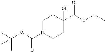 1,4-Piperidinedicarboxylic acid, 4-hydroxy-, 1-(1,1-diMethylethyl) 4-ethyl ester Struktur