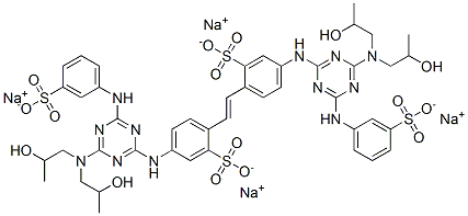 tetrasodium 4,4'-bis[[4-[bis(2-hydroxypropyl)amino]-6-[(3-sulphonatophenyl)amino]-1,3,5-triazin-2-yl]amino]stilbene-2,2'-disulphonate Struktur