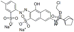 disodium 7-[[[6-[(2-chloroethyl)sulphonyl]bicyclo[2.2.1]hept-2-yl]carbonyl]amino]-4-hydroxy-3-[(4-methyl-2-sulphonatophenyl)azo]naphthalene-2-sulphonate Struktur