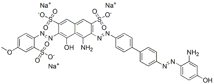 trisodium 4-amino-3-[[4'-[(2-amino-4-hydroxyphenyl)azo][1,1'-biphenyl]-4-yl]azo]-5-hydroxy-6-[(4-methoxy-2-sulphonatophenyl)azo]naphthalene-2,7-disulphonate  Struktur