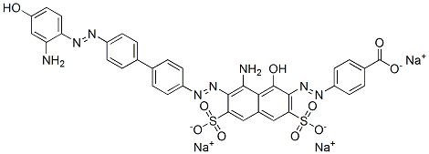 trisodium 4-[[8-amino-7-[[4'-[(2-amino-4-hydroxyphenyl)azo][1,1'-biphenyl]-4-yl]azo]-1-hydroxy-3,6-disulphonato-2-naphthyl]azo]benzoate Struktur