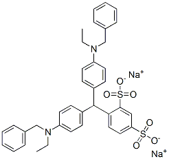 disodium 4-[bis[4-[ethyl(phenylmethyl)amino]phenyl]methyl]benzene-1,3-disulphonate Struktur