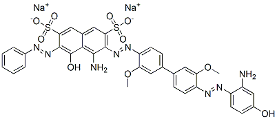 disodium 4-amino-3-[[4'-[(2-amino-4-hydroxyphenyl)azo]-3,3'-dimethoxy[1,1'-biphenyl]-4-yl]azo]-5-hydroxy-6-(phenylazo)naphthalene-2,7-disulphonate Struktur