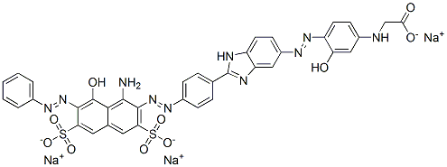 trisodium N-[4-[[2-[4-[[1-amino-8-hydroxy-7-(phenylazo)-3,6-disulpho-2-naphthyl]azo]phenyl]-1H-benzimidazol-5-yl]azo]-3-hydroxyphenyl]glycinate  Struktur