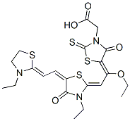 5-[1-ethoxy-2-[3-ethyl-5-[(3-ethylthiazolidin-2-ylidene)ethylidene]-4-oxothiazolidin-2-ylidene]ethylidene]-4-oxo-2-thioxothiazolidin-3-acetic acid Struktur