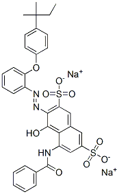 5-(benzoylamino)-4-hydroxy-3-[[2-[4-(tert-pentyl)phenoxy]phenyl]azo]naphthalene-2,7-disulphonic acid, sodium salt Struktur