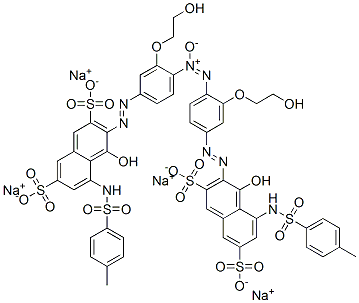 tetrasodium 3,3'-[azoxybis[[3-(2-hydroxyethoxy)-4,1-phenylene]azo]]bis[4-hydroxy-5-[[(p-tolyl)sulphonyl]amino]naphthalene-2,7-disulphonate] Struktur