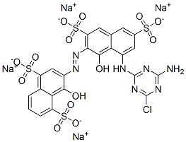 tetrasodium 3-[[8-[(4-amino-6-chloro-1,3,5-triazin-2-yl)amino]-1-hydroxy-3,6-disulphonato-2-naphthyl]azo]-4-hydroxynaphthalene-1,5-disulphonate Struktur