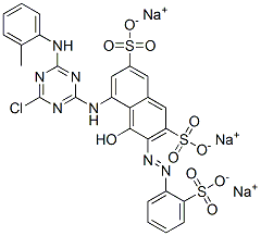 trisodium 5-[[4-chloro-6-[(o-tolyl)amino]-1,3,5-triazin-2-yl]amino]-4-hydroxy-3-[(2-sulphonatophenyl)azo]naphthalene-2,7-disulphonate Struktur