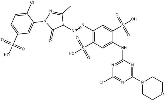 2-[[4-chloro-6-morpholino-1,3,5-triazin-2-yl]amino]-5-[[1-(2-chloro-5-sulphophenyl)-4,5-dihydro-3-methyl-5-oxo-1H-pyrazol-4-yl]azo]benzene-1,4-disulphonic acid Struktur