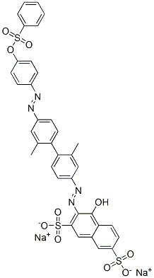 sodium 3-[[2,2'-dimethyl-4'-[[4-[(phenylsulphonyl)oxy]phenyl]azo][1,1'-biphenyl]-4-yl]azo]-4-hydroxynaphthalene-2,7-disulphonate Struktur