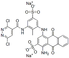 disodium 1-amino-4-[[3-[[(3,6-dichloro-4-pyridazinyl)carbonyl]amino]-2-methyl-5-sulphonatophenyl]amino]-9,10-dihydro-9,10-dioxoanthracene-2-sulphonate Struktur