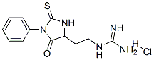 [2-(5-oxo-1-phenyl-2-thioxoimidazolidin-4-yl)ethyl]guanidine monohydrochloride Struktur