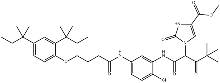 methyl 1-[1-[[5-[[4-(2,4-di-tert-butylphenoxy)butyryl]amino]-2-chlorophenyl]carbamoyl]-3,3-dimethyl-2-oxobutyl]-2,3-dihydro-2-oxo-1H-imidazole-4-carboxylate Struktur