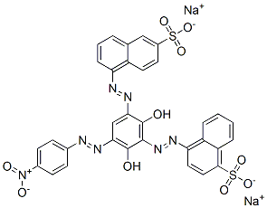 4-[[2,6-dihydroxy-3-[(4-nitrophenyl)azo]-5-[(6-sulpho-1-naphthyl)azo]phenyl]azo]naphthalene-1-sulphonic acid, sodium salt Struktur