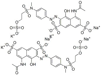 5-acetamido-4-hydroxy-3-[[4-[methyl[[2-(sulphooxy)ethyl]sulphonyl]amino]phenyl]azo]naphthalene-2,7-disulphonic acid, potassium sodium salt Struktur