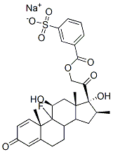 Pregna-1,4-diene-3,20-dione, 9-fluoro-11,17-dihydroxy-16-methyl-21-[(3-sulfobenzoyl)oxy]-, monosodium salt, (11beta,16beta)-  Struktur