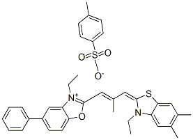 3-ethyl-2-[3-(3-ethyl-5,6-dimethyl-3H-benzothiazol-2-ylidene)-2-methylprop-1-enyl]-5-phenylbenzoxazolium p-toluenesulphonate Struktur