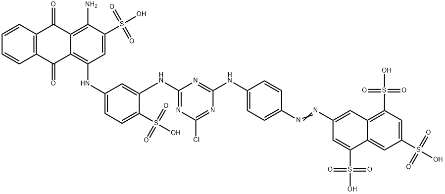 7-[[4-[[4-[[5-[(4-amino-9,10-dihydro-9,10-dioxo-3-sulpho-1-anthryl)amino]-2-sulphophenyl]amino]-6-chloro-1,3,5-triazin-2-yl]amino]phenyl]azo]naphthalene-1,3,5-trisulphonic acid Struktur