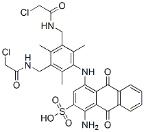 1-amino-4-[[3,5-bis[[(chloroacetyl)amino]methyl]-2,4,6-trimethylphenyl]amino]-9,10-dihydro-9,10-dioxoanthracene-2-sulphonic acid Struktur