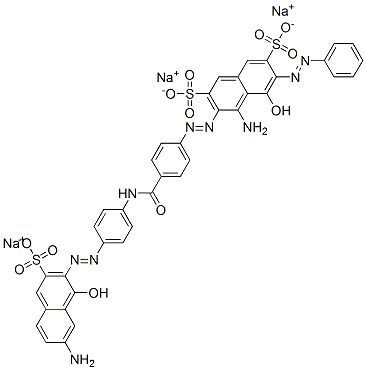 trisodium 4-amino-3-[[4-[[[4-[(7-amino-1-hydroxy-3-sulphonato-2-naphthyl)azo]phenyl]amino]carbonyl]phenyl]azo]-5-hydroxy-6-(phenylazo)naphthalene-2,7-disulphonate Struktur