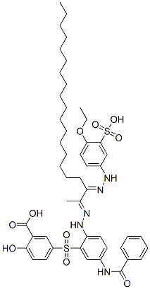 5-[[5-(benzoylamino)-2-[[2-[(4-ethoxy-3-sulphophenyl)hydrazono]-1-methylnonadecylidene]hydrazino]phenyl]sulphonyl]salicylic acid Struktur