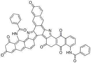 N,N'-(5,10,15,16,17,22,23,24-octahydro-5,10,15,17,22,24-hexaoxonaphth[2',3':6,7]indolo[2,3-c]dinaphtho[2,3-a:2',3'-i]carbazole-1,14-diyl)bis(benzamide)  Struktur