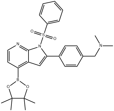 BENZENEMETHANAMINE, N,N-DIMETHYL-4-[1-(PHENYLSULFONYL)-4-(4,4,5,5-TETRAMETHYL-1,3,2-DIOXABOROLAN-2-YL)-1H-PYRROLO[2,3-B]PYRIDIN-2-YL]- Struktur