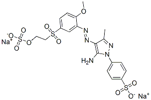 disodium 4-[5-amino-4-[[2-methoxy-5-[[2-(sulphonatooxy)ethyl]sulphonyl]phenyl]azo]-3-methyl-1H-pyrazol-1-yl]benzenesulphonate Struktur