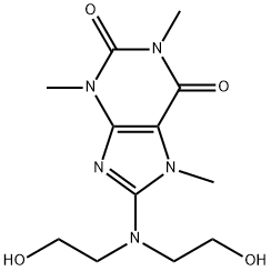 1H-Purine-2,6-dione, 3,7-dihydro-8-(bis(2-hydroxyethyl)amino)-1,3,7-tr imethyl- Struktur