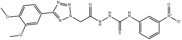 2H-Tetrazole-2-acetic acid, 5-(3,4-dimethoxyphenyl)-, 2-(((3-nitrophen yl)amino)thioxomethyl)hydrazide Struktur