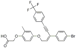 Acetic acid, 2-[4-[[(2Z)-3-(4-broMophenyl)-5-[4-(trifluoroMethyl)phenyl]-2-penten-4-yn-1-yl]oxy]-2-Methylphenoxy]- Struktur