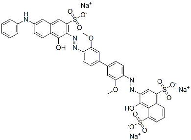 trisodium 4-hydroxy-3-[[4'-[[1-hydroxy-6-(phenylamino)-3-sulphonato-2-naphthyl]azo]-3,3'-dimethoxy[1,1'-biphenyl]-4-yl]azo]naphthalene-1,5-disulphonate Struktur