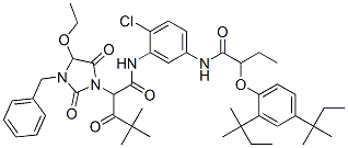 1-Imidazolidineacetamide, N-[5-[[2-[2,4-bis(1,1-dimethylpropyl)phenoxy]-1-oxobutyl]amino]-2-chlorophenyl]-alpha-(2,2-dimethyl-1-oxopropyl)-4-ethoxy-2,5-dioxo-3-(phenylmethyl)- Struktur