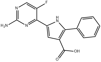 1H-Pyrrole-3-carboxylic  acid,  5-(2-amino-5-fluoro-4-pyrimidinyl)-2-phenyl- Struktur