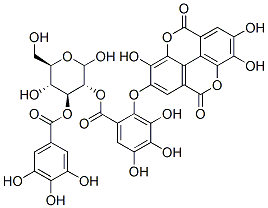 3-O-Galloyl-2-O-[2-[[(5,10-dihydro-3,7,8-trihydroxy-5,10-dioxo[1]benzopyrano[5,4,3-cde][1]benzopyran)-2-yl]oxy]galloyl]-D-glucopyranose Struktur