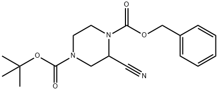 1-benzyl 4-tert-butyl 2-cyanopiperazine-1,4-dicarboxylate Struktur