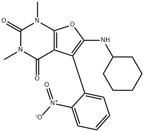 Furo[2,3-d]pyrimidine-2,4(1H,3H)-dione,  6-(cyclohexylamino)-1,3-dimethyl-5-(2-nitrophenyl)- Struktur